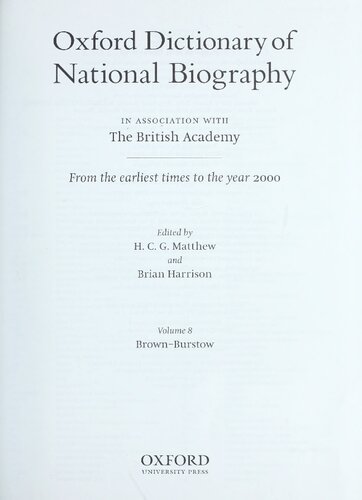 Oxford Dictionary of National Biography - volume 8 Brown–Burstow