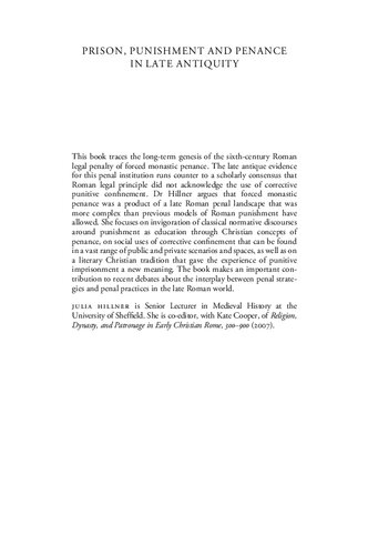 Prison, Punishment and Penance in Late Antiquity