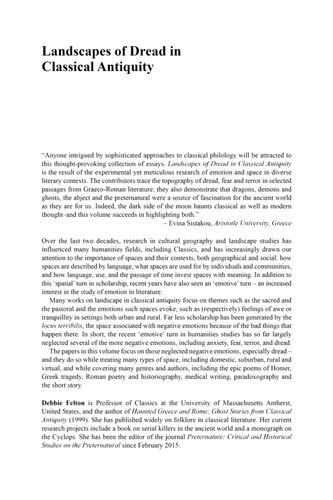 Landscapes of Dread in Classical Antiquity: Negative Emotion in Natural and Constructed Spaces