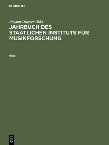Jahrbuch des Staatlichen Instituts Für Musikforschung, 1968