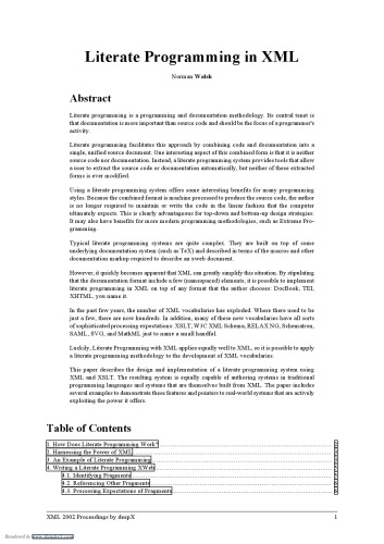 Literate programming in XML