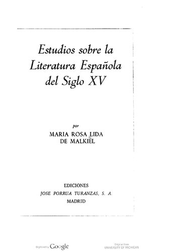 Estudios sobre la literatura española del Siglo XV