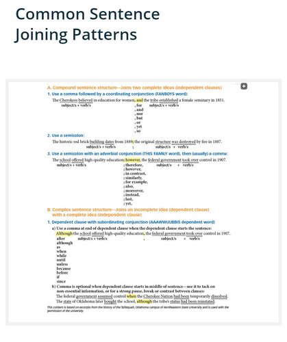 Building Writing Skills the Hands-on Way - Online Resource Pages: Common Sentence Joining Patterns