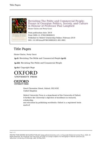 Revisiting The Polite and Commercial People: Essays in Georgian Politics, Society, and Culture in Honour of Professor Paul Langford