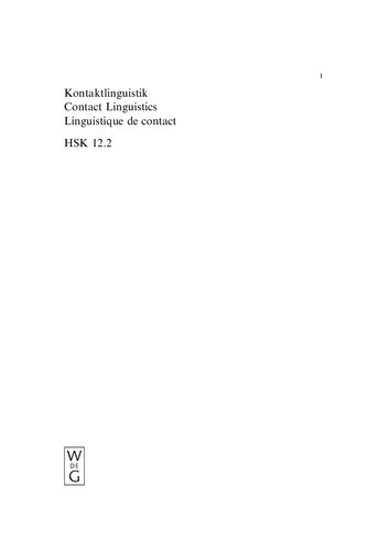 Kontaktlinguistik: Ein internationales Handbuch zeitgenössischer Forschung / Contact Linguistics: An International Handbook of Contemporary Research
