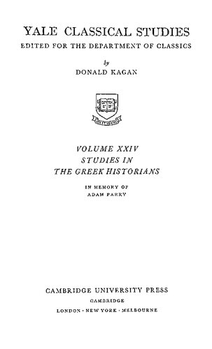 Studies in the Greek Historians in Memory of Adam Parry