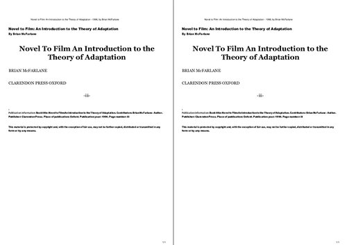 Novel to Film: An Introduction to the Theory of Adaptation