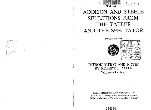 Addison and Steele: Selections from the Tatler and the Spectator (Rinehart editions)