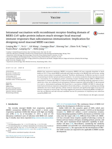 Intranasal vaccination with recombinant receptor-binding domain ofMERS-CoV spike protein induces much stronger local mucosalimmune responses than subcutaneous immunization: Implication fordesigning novel mucosal MERS vaccines