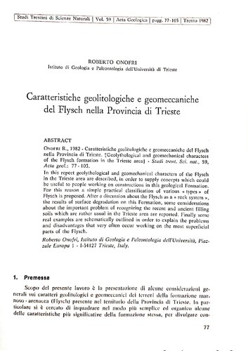 Caratteristiche geolitologiche e geomeccaniche del Flysch nella Provincia di Trieste