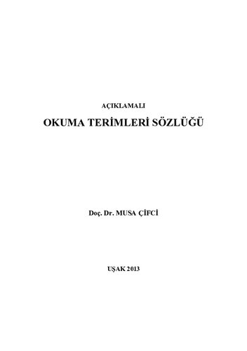 Açıklamalı Okuma Terimleri Sözlüğü