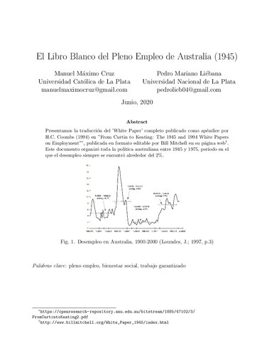 Libro Blanco del Pleno Empleo de Australia (1945) - Australia's White Paper on Full Employment (1945)