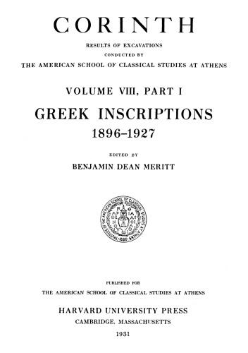 Greek Inscriptions, 1896-1927 ()