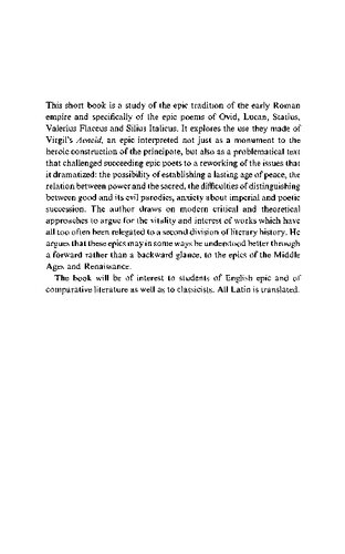 The Epic Successors of Virgil: A Study in the Dynamics of a Tradition
