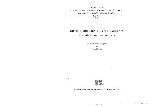 Die griechischen Dichterfragmente der römischen Kaiserzeit