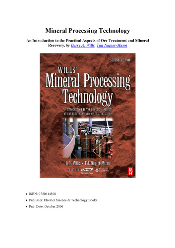 Wills' Mineral Processing Technology, Seventh Edition: An Introduction to the Practical Aspects of Ore Treatment and Mineral Recovery