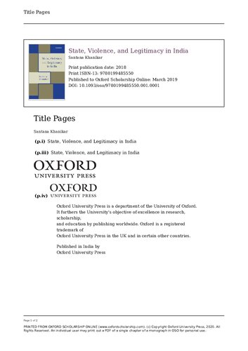 State, Violence, and Legitimacy in India