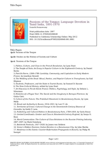 Passions of the Tongue: Language Devotion in Tamil India, 1891-1970