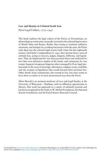 Law and Identity in Colonial South Asia: Parsi Legal Culture, 1772–1947
