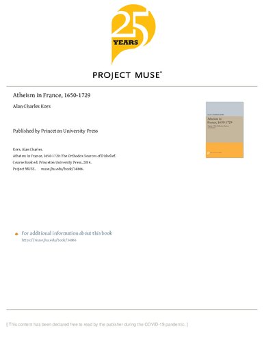 Atheism in France, 1650-1729