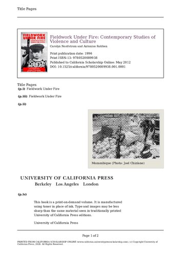 Fieldwork Under Fire: Contemporary Studies of Violence and Culture