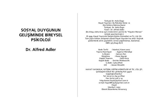 Sosyal Duygunun Gelişiminde Bireysel Psikoloji