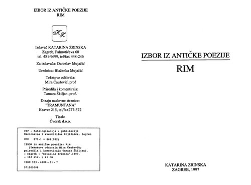 Izbor iz antičke poezije: Rim