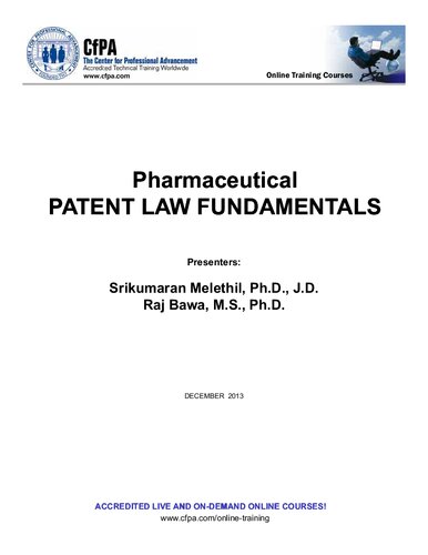 Pharmaceutical Patent Law Fundamentals