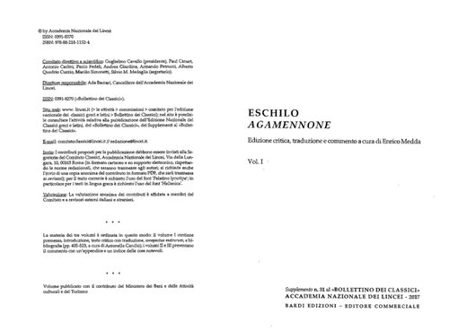 Eschilo: Agamennone: edizione critica, traduzione e commento