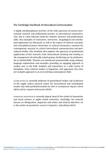 The Cambridge Handbook of Intercultural Communication