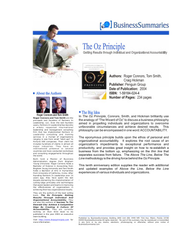 The Oz Principle: Getting Results through Individual and Organizational Accountability