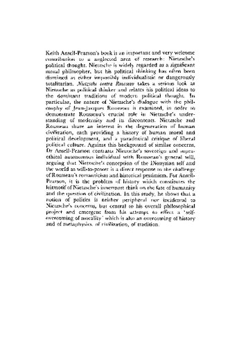 Nietzsche Contra Rousseau: A Study of Nietzsche's Moral and Political Thought