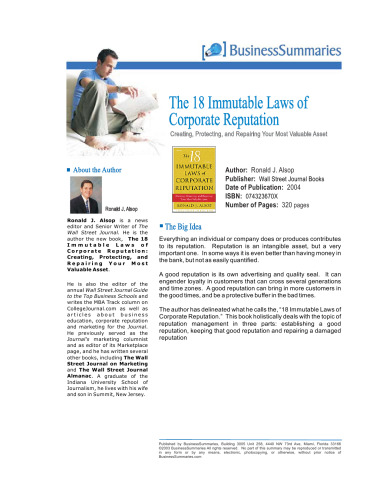 The 18 Immutable Laws of Corporate Reputation: Creating, Protecting, and Repairing Your Most Valuable Asset