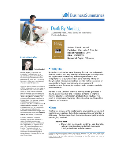 Death by Meeting: A Leadership Fable...About Solving the Most Painful Problem in Business