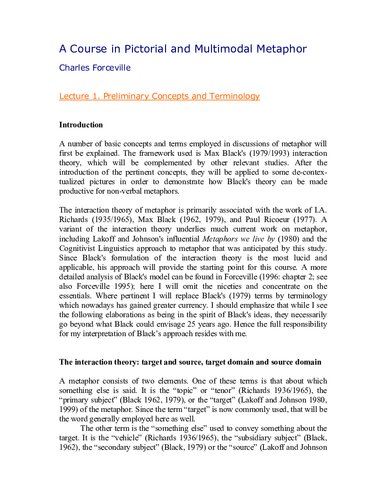 A Course in Pictorial and Multimodal Metaphor