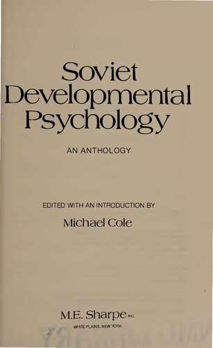 Soviet Developmental Psychology. An Anthology