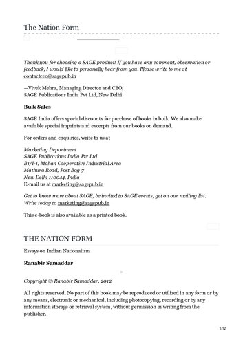 The Nation Form: Essays on Indian Nationalism
