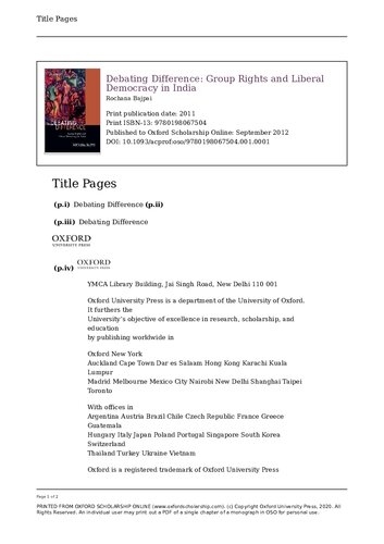 Debating Difference: Group Rights and Liberal Democracy in India