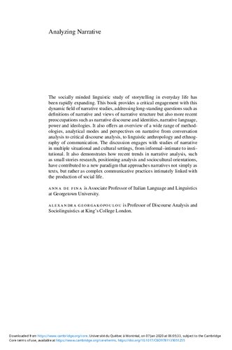 Analyzing Narrative: Discourse and Sociolinguistic Perspectives