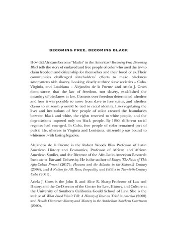 Becoming Free, Becoming Black: Race, Freedom, and Law in Cuba, Virginia, and Louisiana