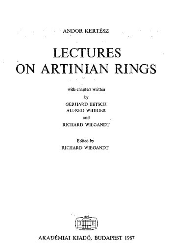 Lectures on Artinian Rings