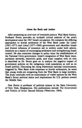 The West Bank: History, Politics, Society, And Economy