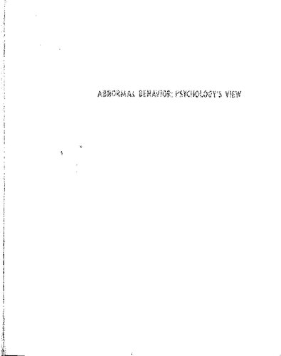 Abnormal Behavior. Psychology's View