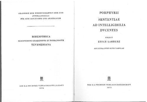 Porphyrii sententiae ad intelligibilia ducentes (Bibliotheca Scriptorum Graecorum Et Romanorum Teubneriana) (Ancient Greek Edition)
