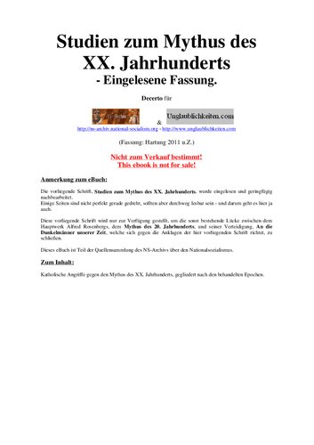 Kirchlicher Anzeiger fuer die Erzdioezese Koeln - Studien zum Mythus des XX. Jahrhunderts