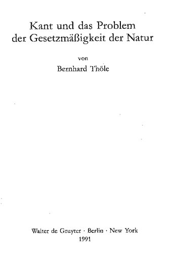 Kant und das Problem der Gesetzmässigkeit der Natur