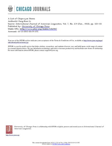 A List of Chipewyan Stems