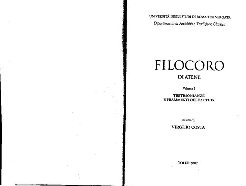 Filocoro di Atene: Testimonianze e frammenti dell'Atthis