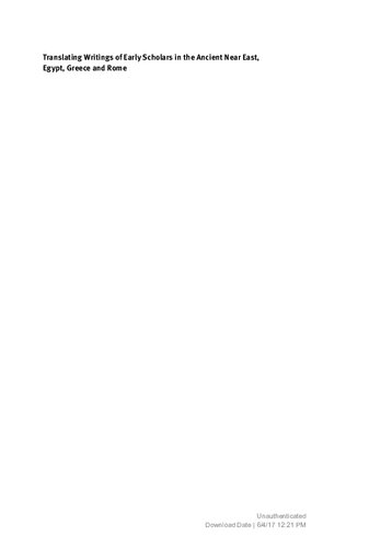 Translating Writings of Early Scholars in the Ancient Near East, Egypt, Greece and Rome: Methodological Aspects with Examples