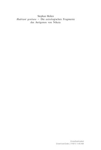 "Hadriani genitura" – Die astrologischen Fragmente des Antigonos von Nikaia: Edition, Übersetzung und Kommentar